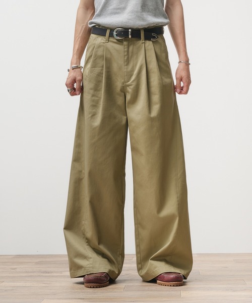 Adoon plain チノパン Two-Tuck Wide Structured Chino Pants