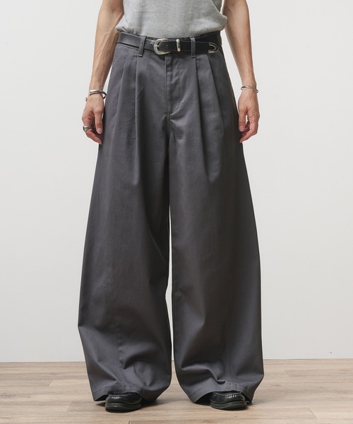 Adoon plain チノパン Two-Tuck Wide Structured Chino Pants