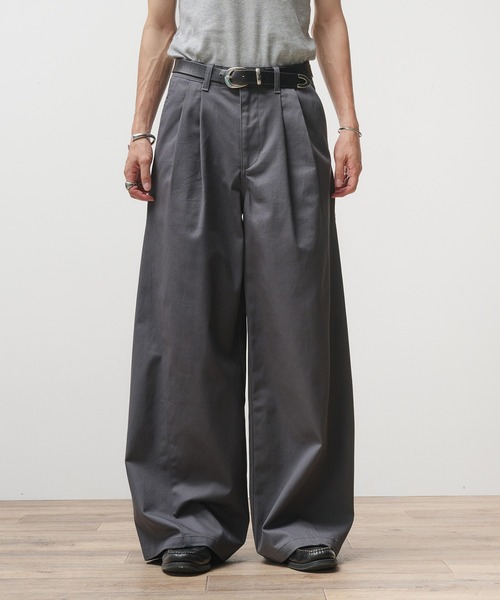 Adoon plain チノパン Two-Tuck Wide Structured Chino Pants
