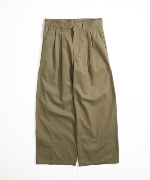 Adoon plain チノパン Two-Tuck Wide Structured Chino Pants