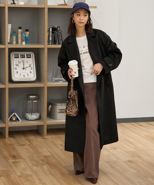 美品　激レア★チェスターコート　馬柄　総柄　総裏　ウールコート　黒　フリーサイズ MERCURYDUO（マーキュリーデュオ） コート チェスターコート ウール