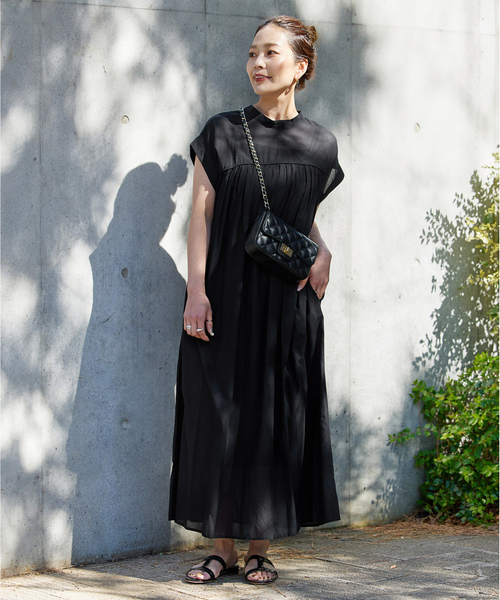 「B.C STOCK」 「Simplicite」半袖ワンピース FREE ブラック レディース_画像2