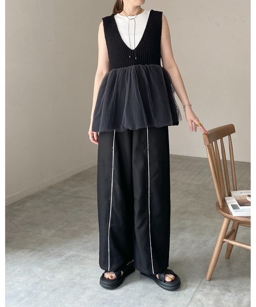 She's Closet ベスト ジレ 深Vネックチュールレイヤードペプラムニット