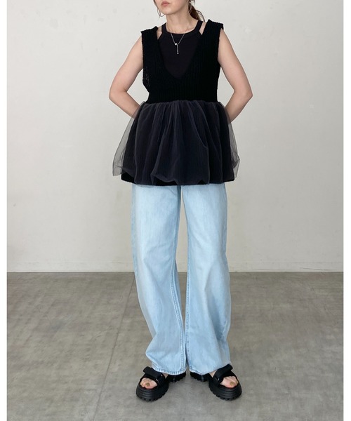 She's Closet ベスト ジレ 深Vネックチュールレイヤードペプラムニット
