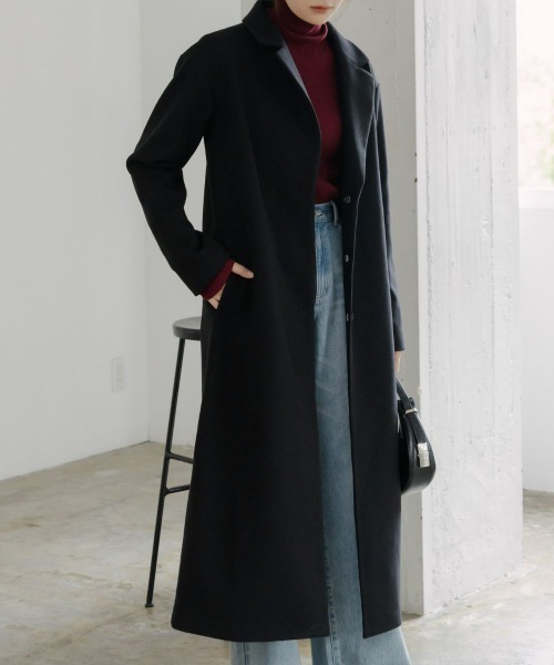 【美品】ディーゼル　チェスターコート　ブラック　ニット切替　レザー　ロング slattgir（スラットジール） コート チェスターコート 高身長 ニット