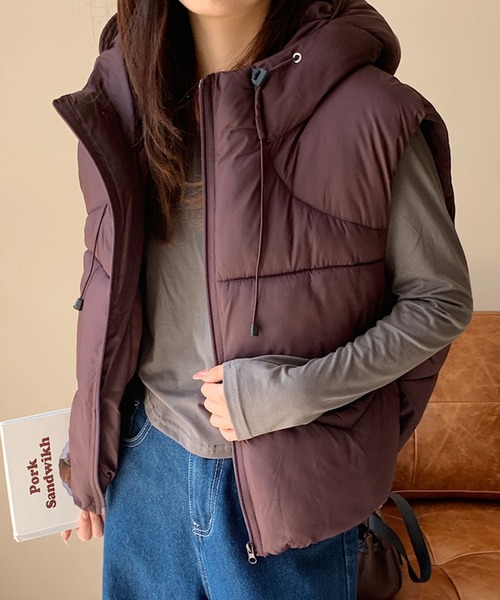 美品パラスパレス　フード付きダウンベスト　ネイビー パラスパラス ネイビー フード付きダウンベスト パラスパレスダウン