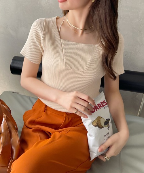 「Ada.」 半袖ニット FREE ダークベージュ レディース_画像2