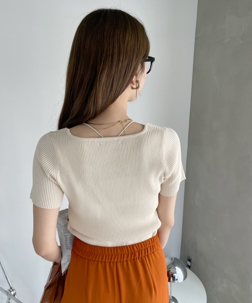 「Ada.」 半袖ニット FREE ダークベージュ レディース_画像9