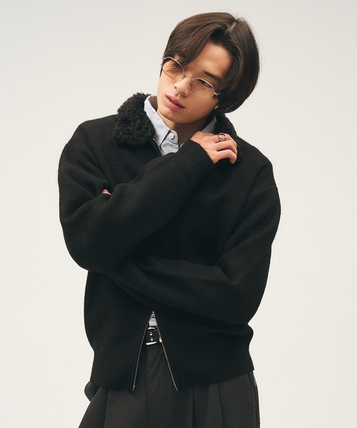 amoment ダブルジップニット ジャケット 黒 maoma-54113_1.jpg