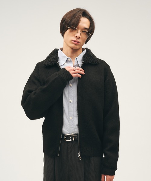 韓国　ワイドアングル 防風ニット　ジップアップ　アウター　ゴアテックス　防寒 Adoon plain セーター ニット Faux Fur Collar Double Zip Knit