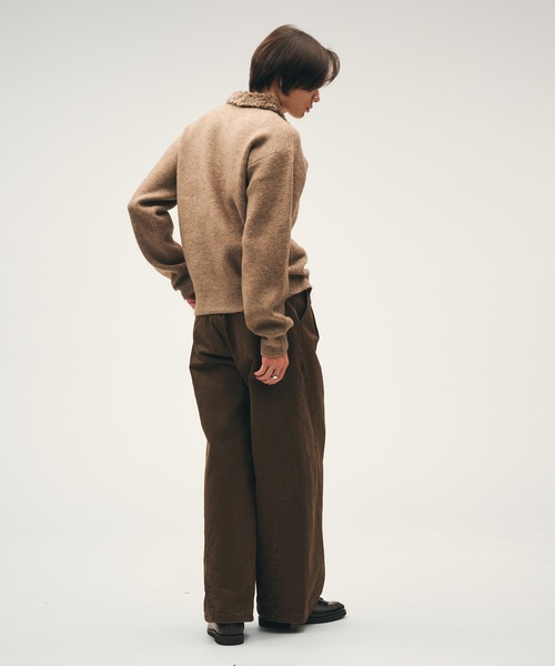 Adoon plain セーター ニット Faux Fur Collar Double Zip Knit