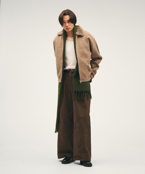 Adoon plain セーター ニット Faux Fur Collar Double Zip Knit