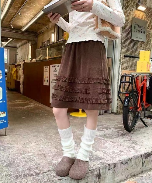 スカート コーデュロイミディ丈フリルテープスカート | LACーVERT | 03