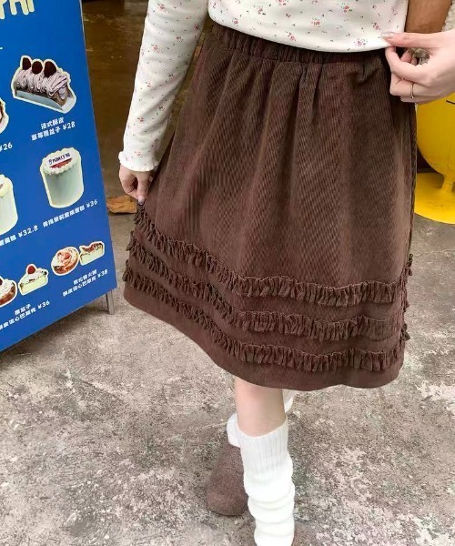 スカート コーデュロイミディ丈フリルテープスカート | LACーVERT | 04