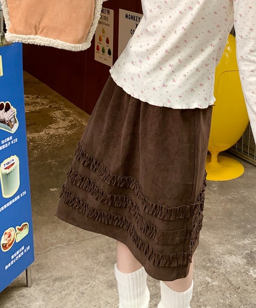 スカート コーデュロイミディ丈フリルテープスカート | LACーVERT | 06