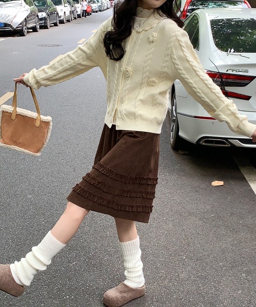 スカート コーデュロイミディ丈フリルテープスカート | LACーVERT | 10