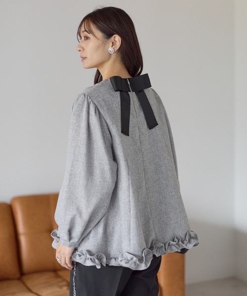 Neige（ネージュ） tシャツ バックリボンツイードフリルトップス