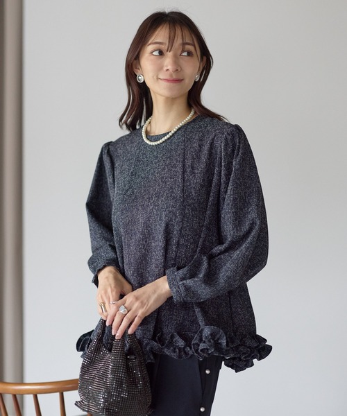 Neige（ネージュ） tシャツ バックリボンツイードフリルトップス