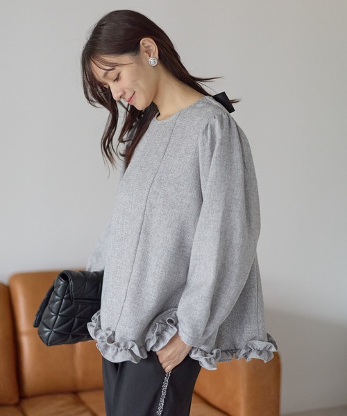 Neige（ネージュ） tシャツ バックリボンツイードフリルトップス