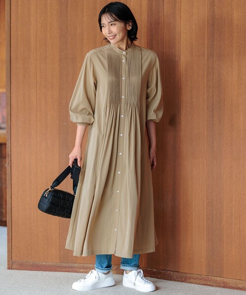 「23区」 長袖ワンピース 36 ベージュ レディース_画像4