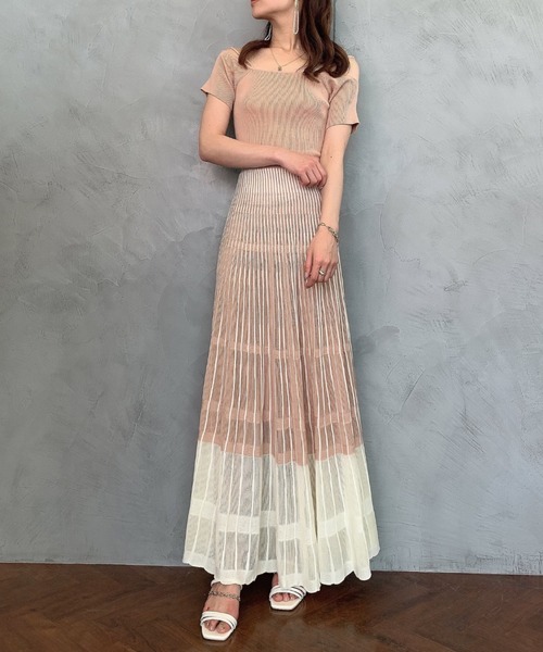 「EIMY ISTOIRE」 ニットワンピース FREE コーラルピンク レディース_画像2