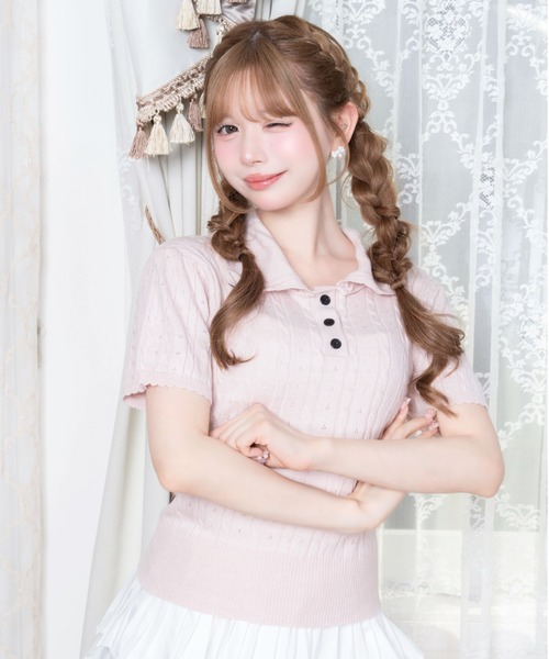 Mejoul ポロシャツ ポロ 「2026春夏新作」襟付き配色フリルカラー