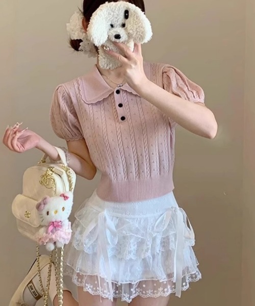 Mejoul ポロシャツ ポロ 「2026春夏新作」襟付き配色フリルカラー