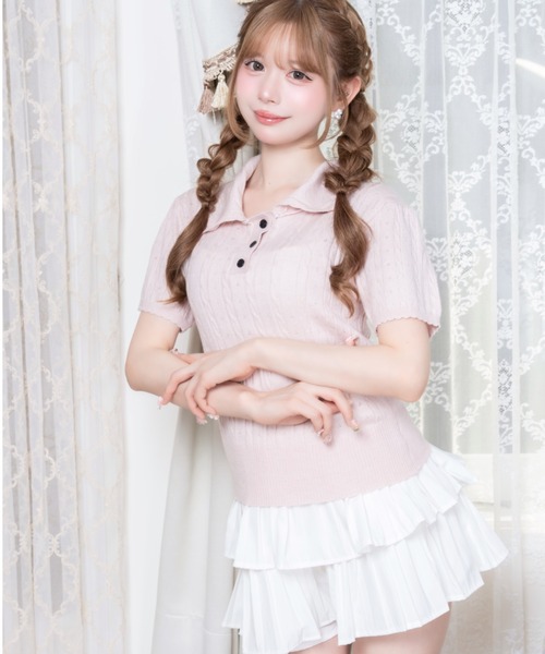 Mejoul ポロシャツ ポロ 「2026春夏新作」襟付き配色フリルカラー