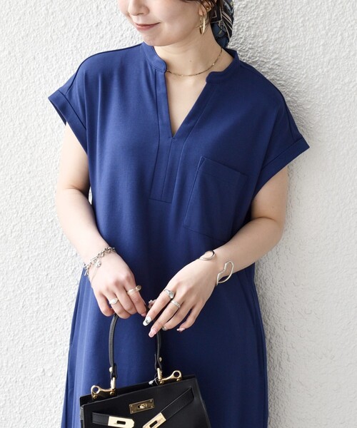 ワンピース SHIPS any:「接触冷感/汗染み防止加工/洗濯機可能」スキッパー Aライン ワンピースの画像