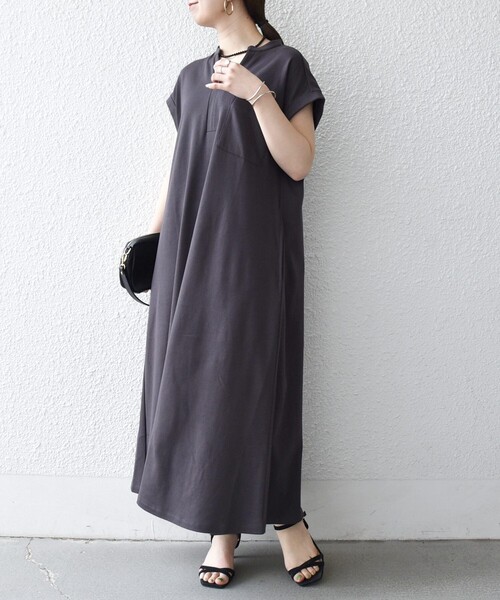 ワンピース SHIPS any:「接触冷感/汗染み防止加工/洗濯機可能」スキッパー Aライン ワンピースの画像