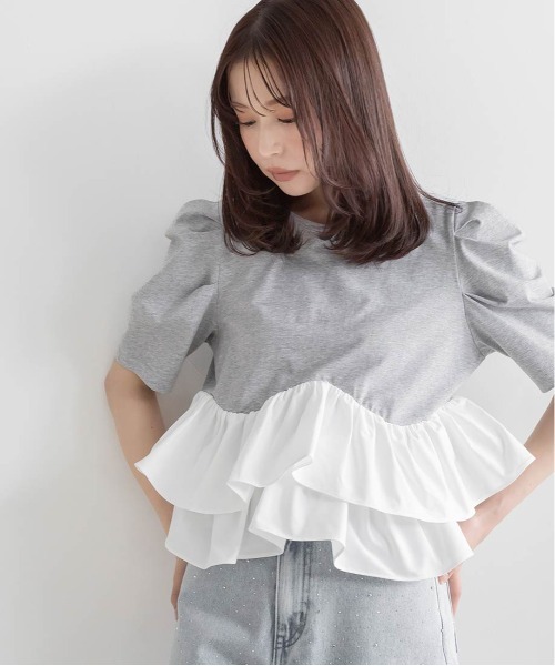 tシャツ タフタフリルペプラムTシャツ レディースの画像
