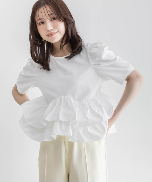tシャツ タフタフリルペプラムTシャツ レディースの画像