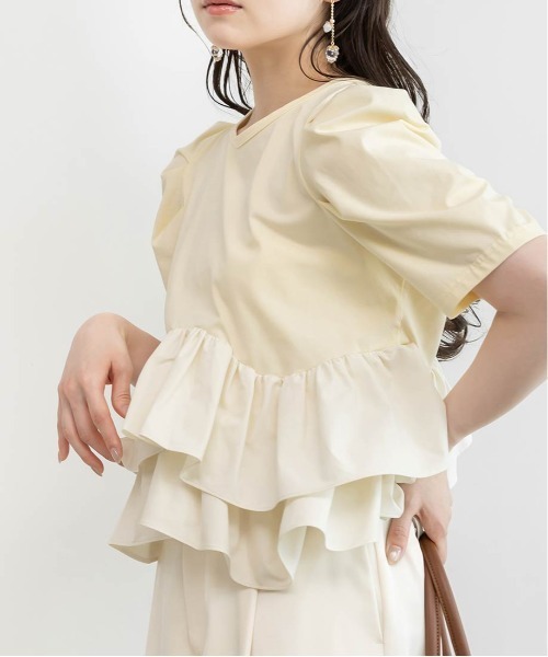 tシャツ タフタフリルペプラムTシャツ レディースの画像