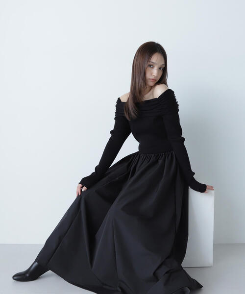 「NATURAL BEAUTY BASIC」 長袖ワンピース MEDIUM ブラック レディースの画像