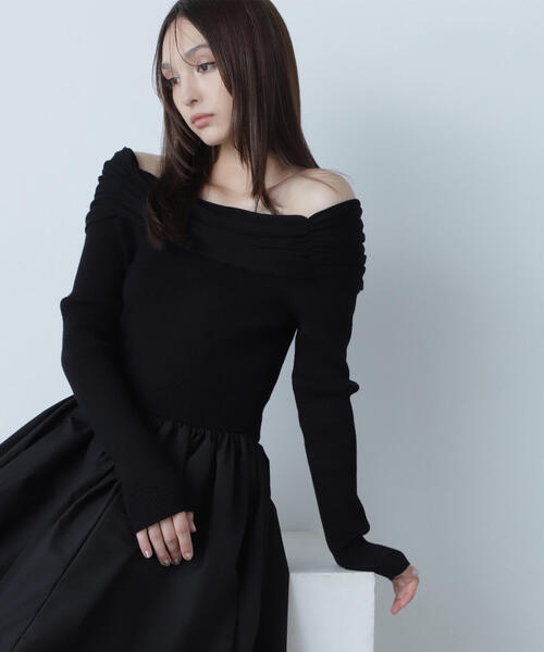 「NATURAL BEAUTY BASIC」 長袖ワンピース MEDIUM ブラック レディースの画像