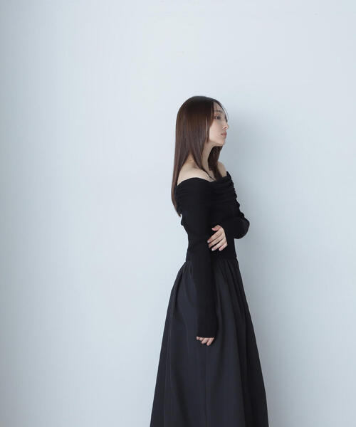 「NATURAL BEAUTY BASIC」 長袖ワンピース MEDIUM ブラック レディースの画像