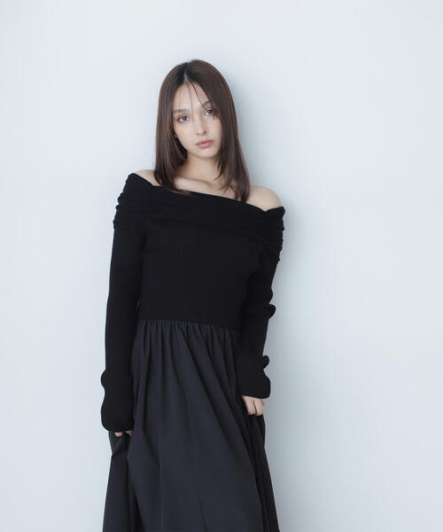 「NATURAL BEAUTY BASIC」 長袖ワンピース MEDIUM ブラック レディースの画像