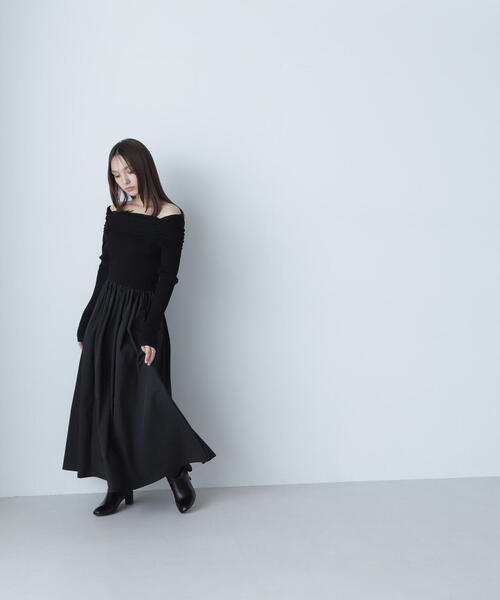 「NATURAL BEAUTY BASIC」 長袖ワンピース MEDIUM ブラック レディースの画像