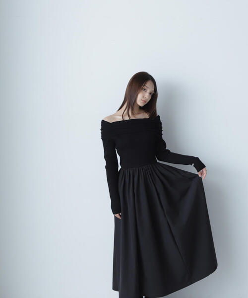 「NATURAL BEAUTY BASIC」 長袖ワンピース MEDIUM ブラック レディースの画像