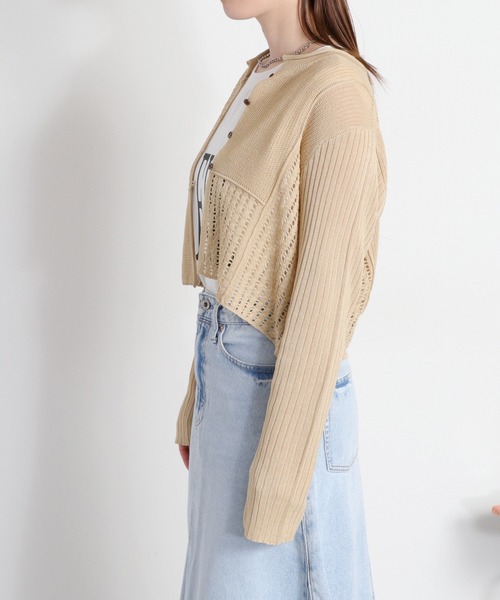 cepo（セポ） カーディガン リネンタッチアクリル 透かし編みパッチ