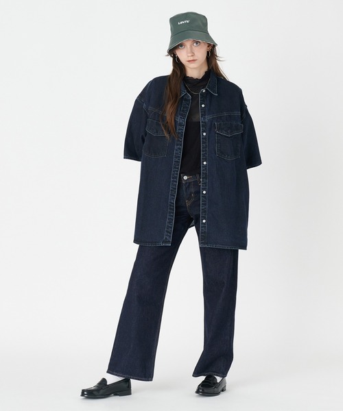 「Levi's」 半袖シャツ S ダークインディゴブルー レディース_画像5