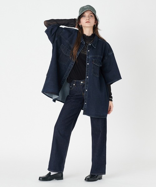 「Levi's」 半袖シャツ S ダークインディゴブルー レディース_画像6