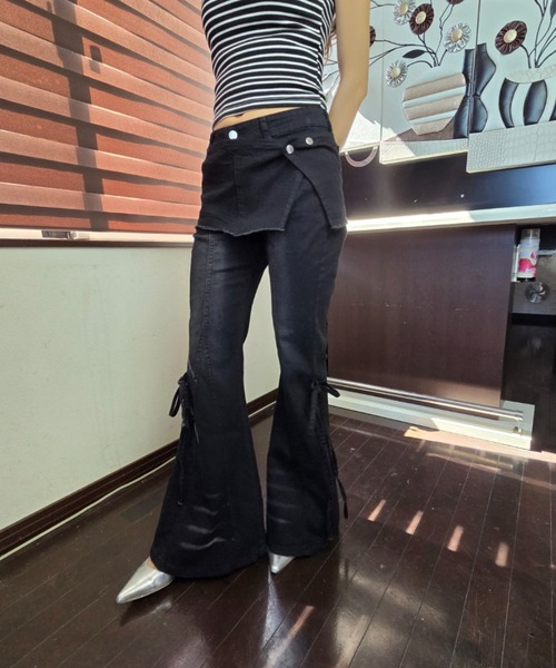 ワイドパンツ ジーンズ デニム デニムパンツ 「2WAY」サイドリボン