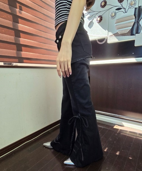 ワイドパンツ ジーンズ デニム デニムパンツ 「2WAY」サイドリボン