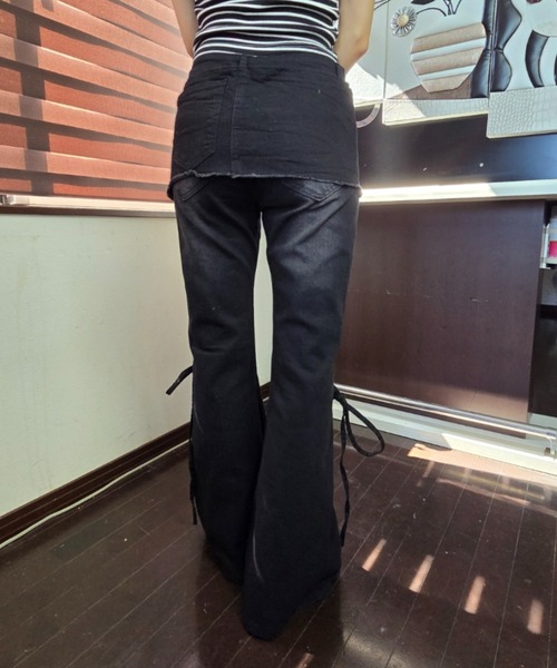 ワイドパンツ ジーンズ デニム デニムパンツ 「2WAY」サイドリボン 