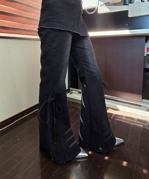 ワイドパンツ ジーンズ デニム デニムパンツ 「2WAY」サイドリボン