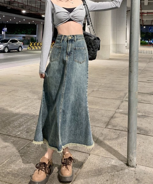 「BLANC FICELLE」 デニムスカート M ブルー レディース_画像8