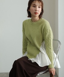 ElegChic ニット セーター レイヤード風アシンメトリーニット