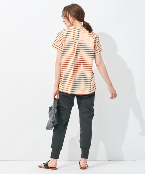 自由区 tシャツ 「洗える/UVケア」ボーダー タックデザイン