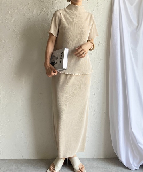 セットアップ 半袖トップス プリーツスカート She's Closet セットアップ 半袖プリーツプルオーバーカットソー